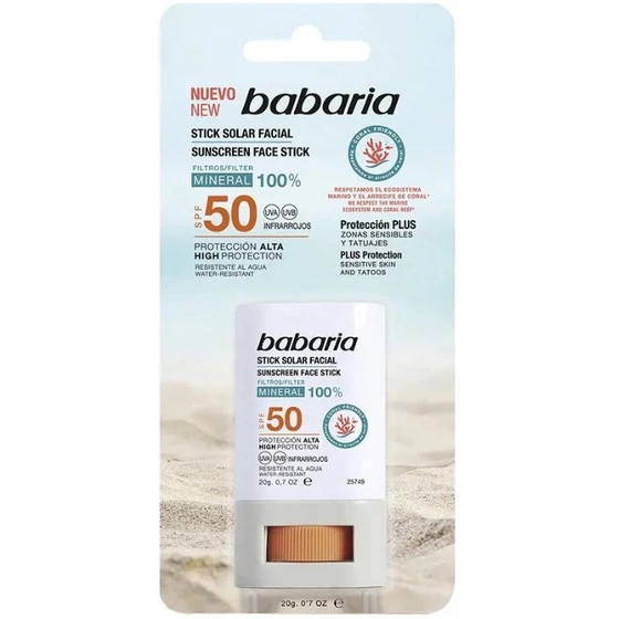   ضدآفتاب استیکی باباریا Babaria FACE SUN STICK SPF50 بی رنگ 20 میل